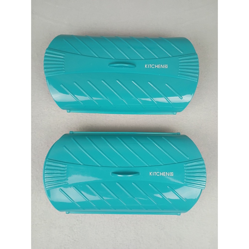 Kitchen HQ Microwave Steamer Set of 2 Teal Blue Winged Lid Steaming Trays